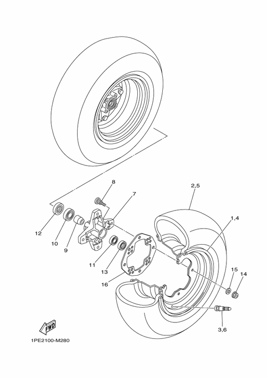 Yamaha 1PE-F5111-00 Hub, Front — shown on the Front Wheel parts diagram