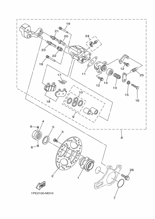 Yamaha 5TG-W0047-00 . . Caliper Seal Kit — shown on the Rear Brake Caliper parts diagram