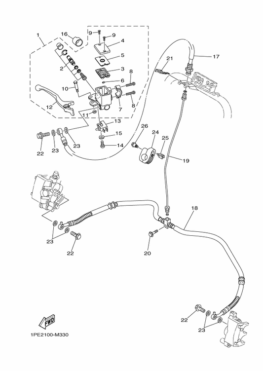 Yamaha 1PE-F5871-00 Pipe, Brake — shown on the Front Master Cylinder parts diagram