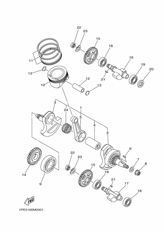 Yamaha 1PE-11651-00 . Rod, Connecting — shown on the Crankshaft & Piston parts diagram