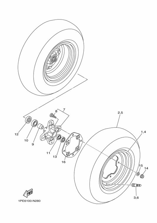 Yamaha 94107-10801 Tire (At21X7-10 M971Y) — shown on the Front Wheel parts diagram