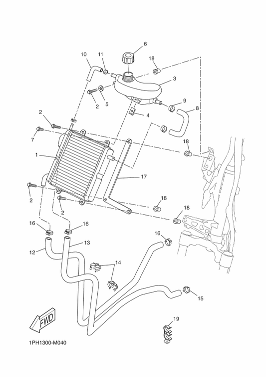 Yamaha 90450-23X01 Hose Clamp Assy — shown on the Radiator & Hose parts diagram