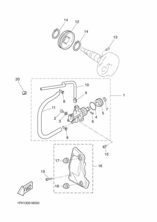 Yamaha 1YU-13418-00 . Pipe, Oil 2 — shown on the Oil Pump parts diagram