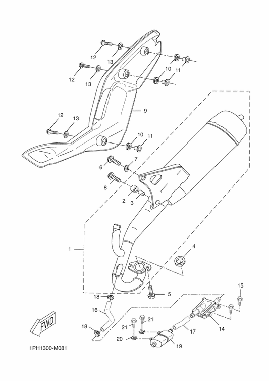 Yamaha 90387-06063 Collar — shown on the Exhaust parts diagram