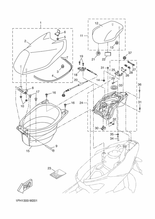 Yamaha 5C2-F414G-10 . Seal — shown on the Seat & Carrier parts diagram