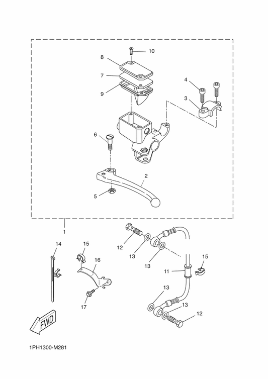 Yamaha 1PH-F172K-00 Bracket 1 — shown on the Rear Master Cylinder parts diagram
