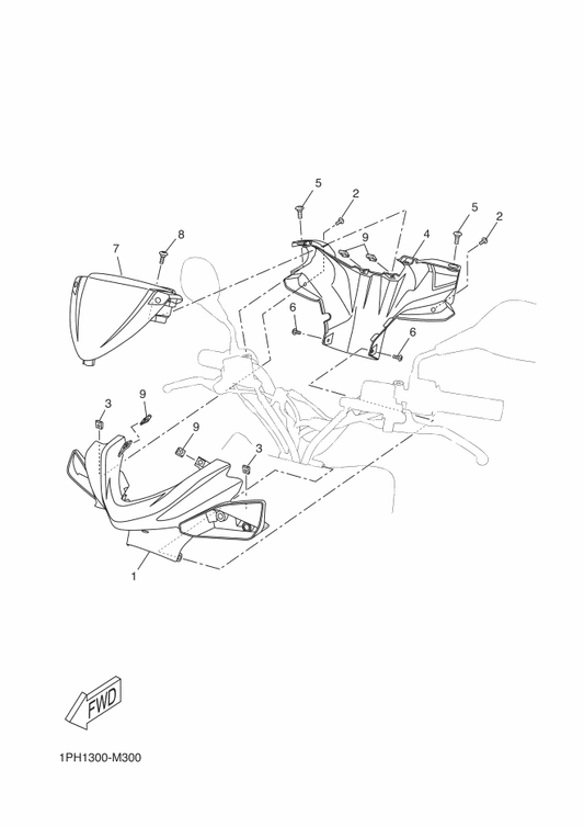 Yamaha 1PH-F6143-00-P8 Cover, Handle Upper 1 — shown on the Cowling 1 parts diagram