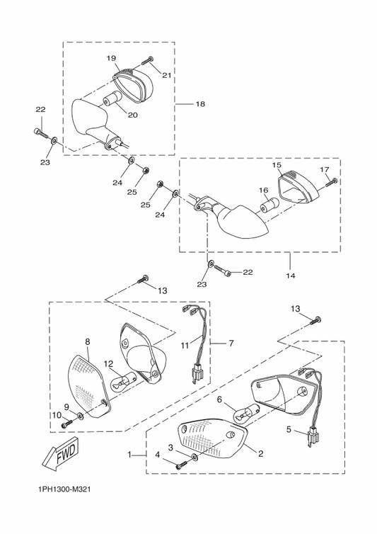 Yamaha 1PH-H3322-00 . Lens, Flasher 2 — shown on the Flasher Light parts diagram