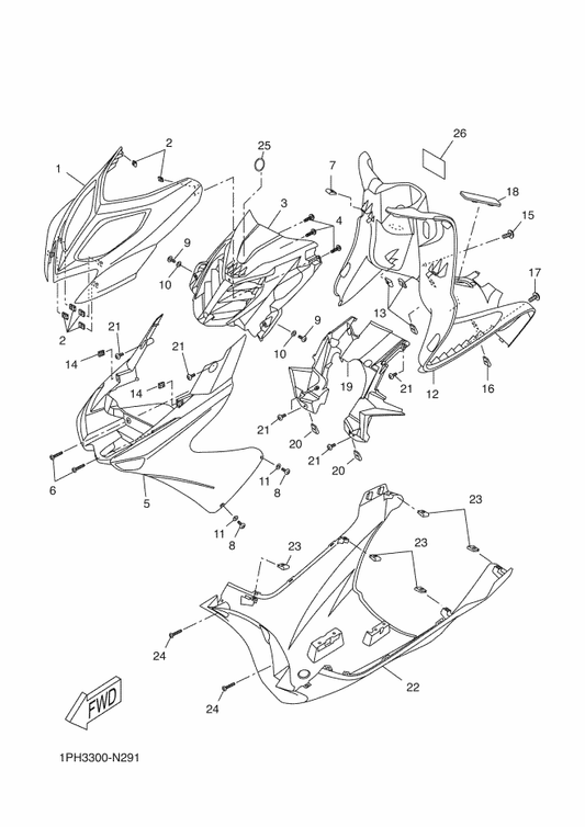 Yamaha 1PH-F8311-00 Leg Shield 1 — shown on the Leg Shield parts diagram