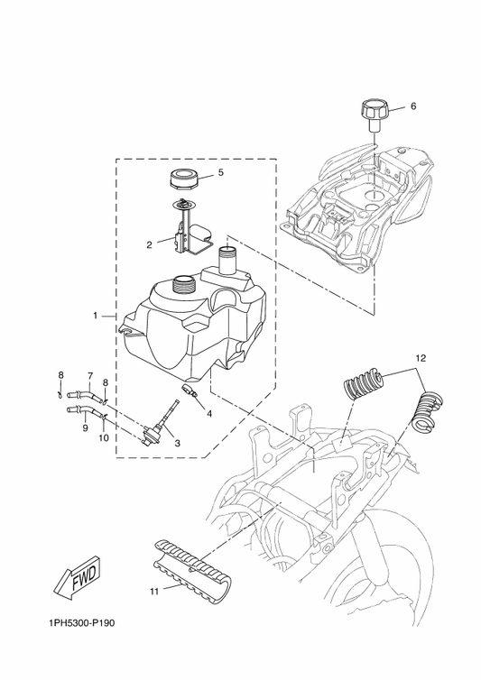 Yamaha 1PH-F4182-00 Damper, Locating 2 — shown on the Fuel Tank parts diagram