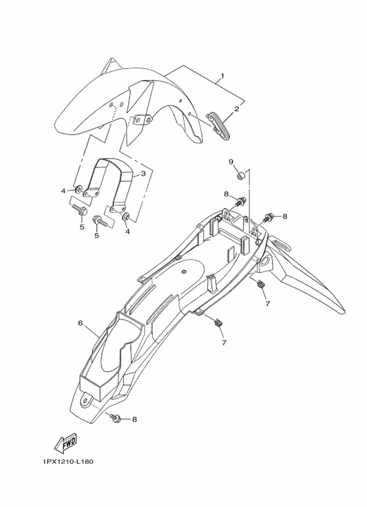 Yamaha 18C-Y2151-00-P4 Front Fender Assy — shown on the Fender parts diagram