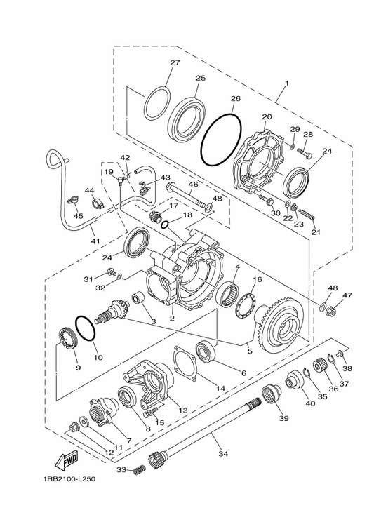 Yamaha 1RB-46101-00 Rear Axle Gear Case Assy — shown on the Drive Shaft parts diagram