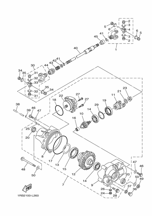 Yamaha 5B4-46161-00 . Housing, Shaft Drive 2 — shown on the Front Differential parts diagram
