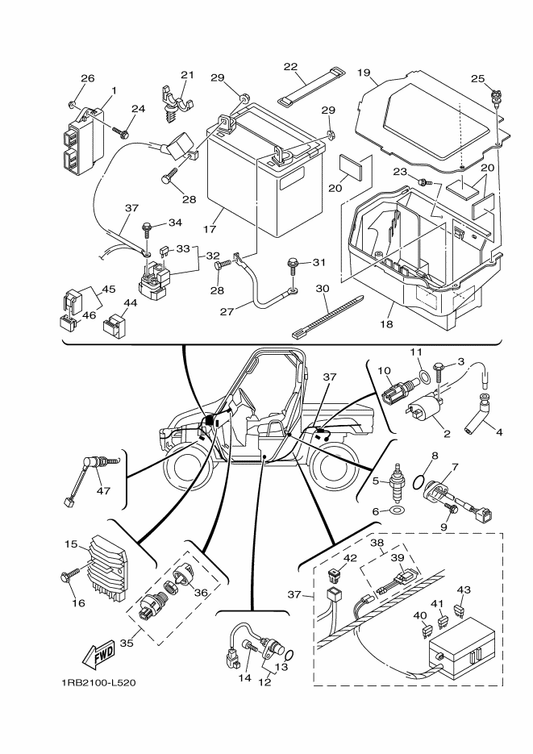 Yamaha 1RB-8591A-01 Engine Control Unit Assy — shown on the Electrical 1 parts diagram