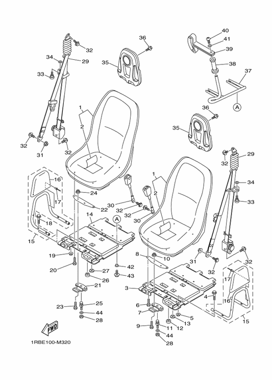 Yamaha 4XE-F4747-00 . Damper, Seat — shown on the Seat parts diagram