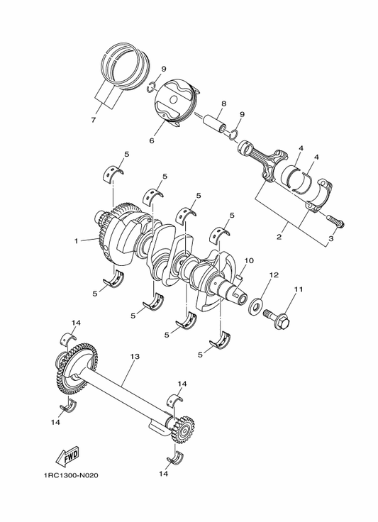 Yamaha 39P-11633-00 Pin, Piston — shown on the Crankshaft & Piston parts diagram