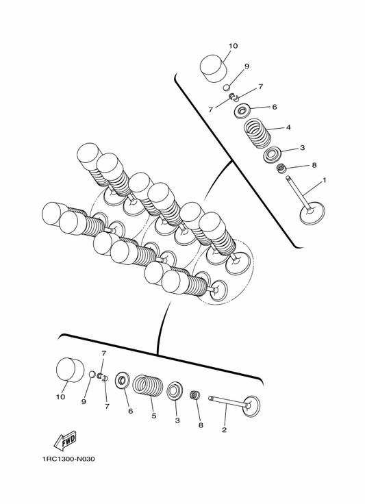 Yamaha 1RC-12111-00 Valve, Intake — shown on the Valve parts diagram
