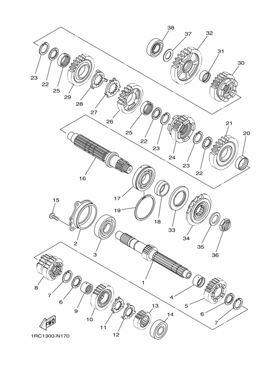 Yamaha 90387-25030 Collar — shown on the Transmission parts diagram