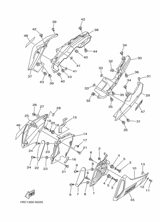 Yamaha 1RC-2153B-00 Emblem, Yamaha — shown on the Side Cover parts diagram