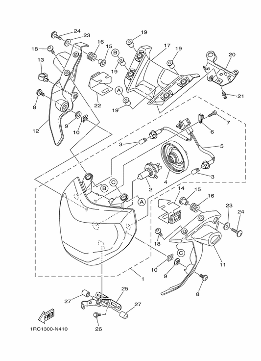 Yamaha 1RC-84300-00 Headlight Assy — shown on the Headlight parts diagram