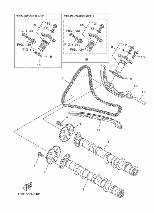 Yamaha 1RC-12210-09 . Tensioner Assy, Cam Chain 1 — shown on the Camshaft & Chain parts diagram