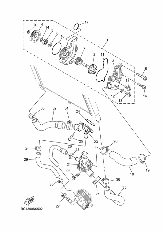 Yamaha 90467-21068 Clip — shown on the Water Pump parts diagram