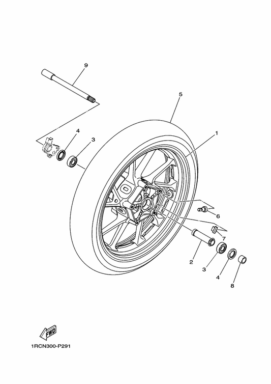 Yamaha 2DR-25168-00-98 Cast Wheel, Front — shown on the Front Wheel parts diagram
