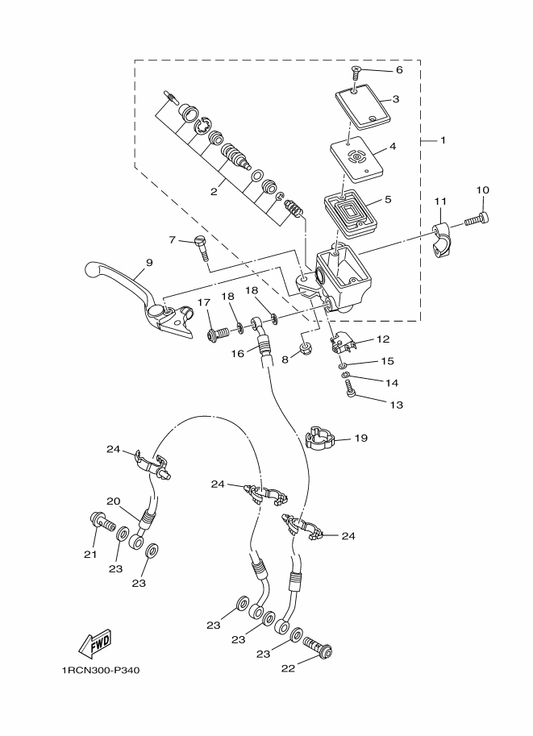 Yamaha 1RC-2580A-00 Master Cylinder Sub Assy 2 — shown on the Front Master Cylinder parts diagram