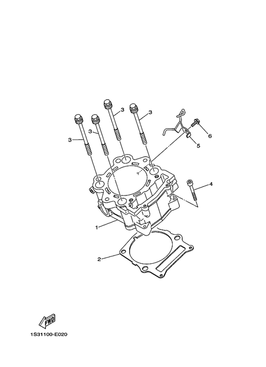 Yamaha 1S3-11310-01 Cylinder — shown on the Cylinder parts diagram