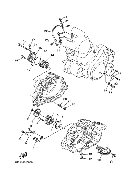 Yamaha 1S3-13416-00 Pipe, Oil 1 — shown on the Oil Pump parts diagram