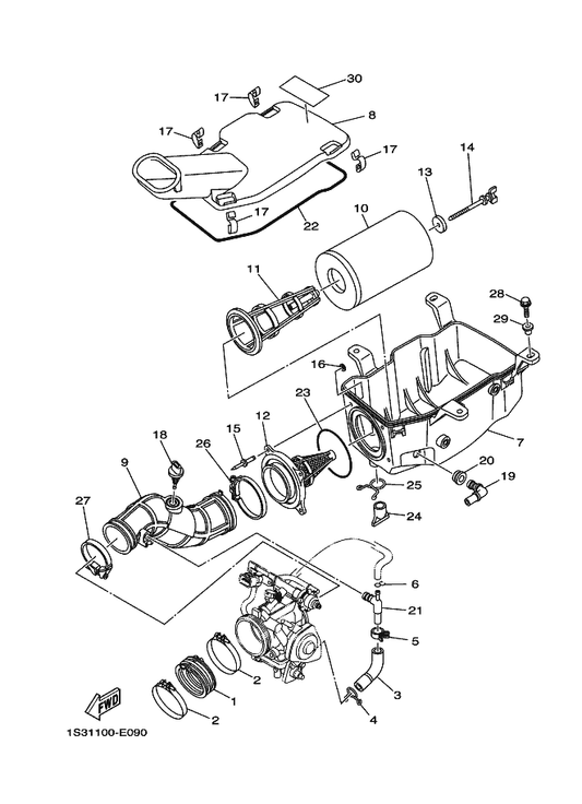 Yamaha 1S3-13545-00 Hose 1 — shown on the Intake parts diagram