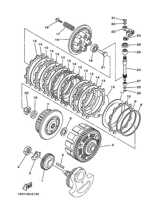 Yamaha 1S3-16150-00 Primary Driven Gear Comp. — shown on the Clutch parts diagram