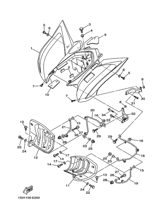 Yamaha 1S3-21643-10 Stay, Rear — shown on the Rear Fender parts diagram