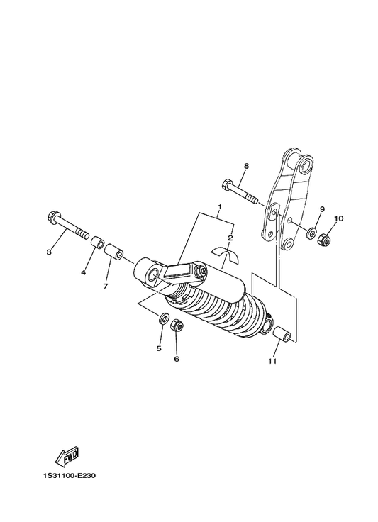 Yamaha 1AS-22210-80 Shock Absorber Assy, Rear — shown on the Rear Suspension parts diagram