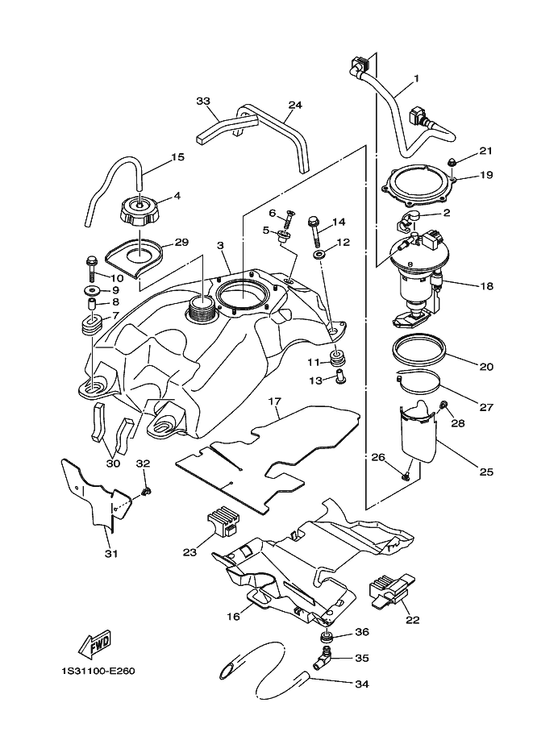 Yamaha 90201-06090 Washer, Plate — shown on the Fuel Tank parts diagram