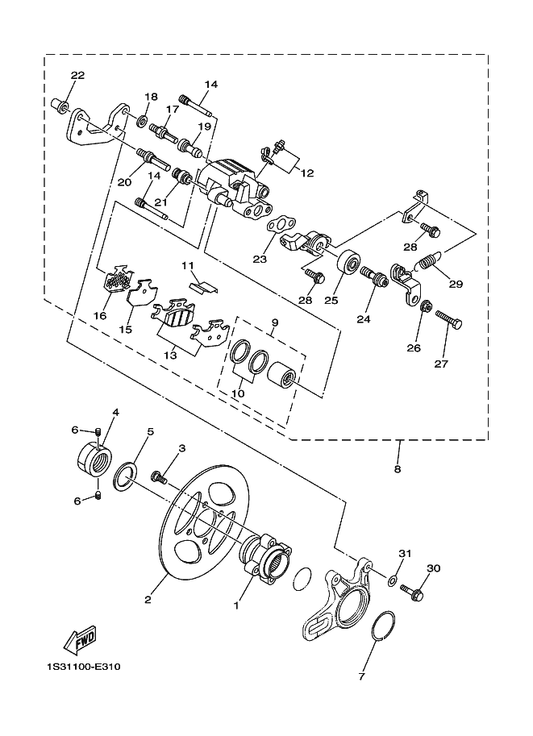 Yamaha 1S3-2582W-00 Disk, Rear Brake 2 — shown on the Rear Brake Caliper parts diagram