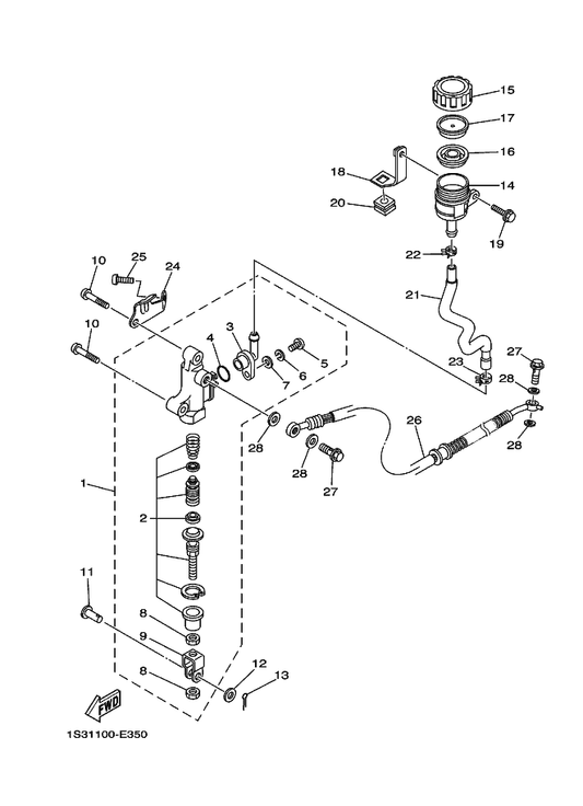 Yamaha 1PE-F5874-00 Hose, Brake — shown on the Rear Master Cylinder parts diagram