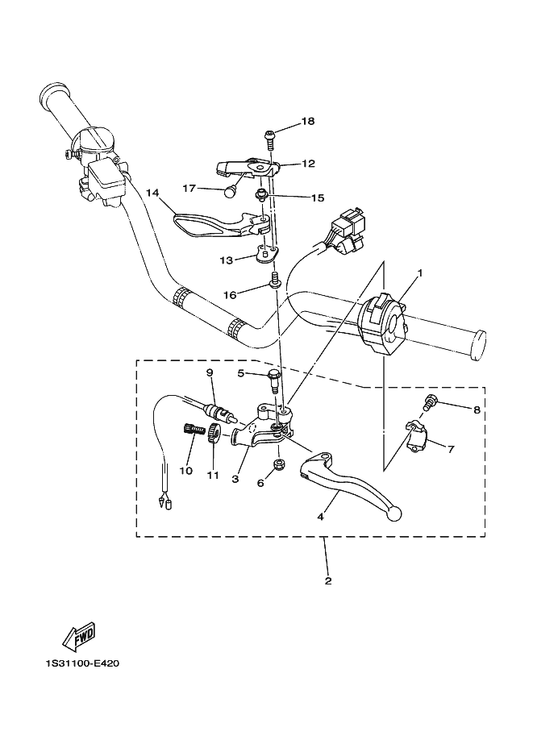Yamaha 1S3-25727-01 Bracket, Lever — shown on the Handle Switch & Lever parts diagram