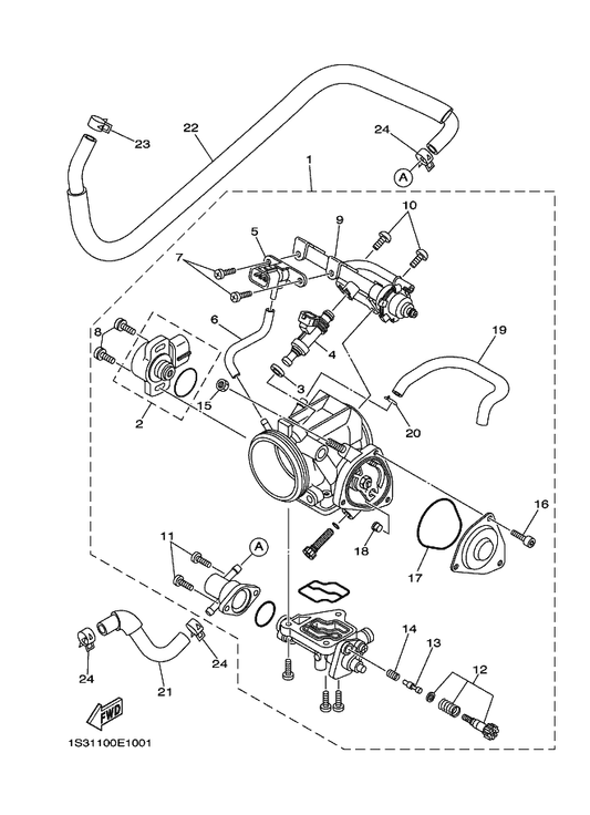 Yamaha 1S3-W8588-00 . Throttle Sensor Set — shown on the Throttle Body Assy 1 parts diagram