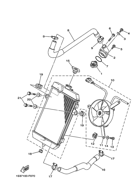 Yamaha 1S3-12579-00 Hose 4 — shown on the Radiator & Hose parts diagram