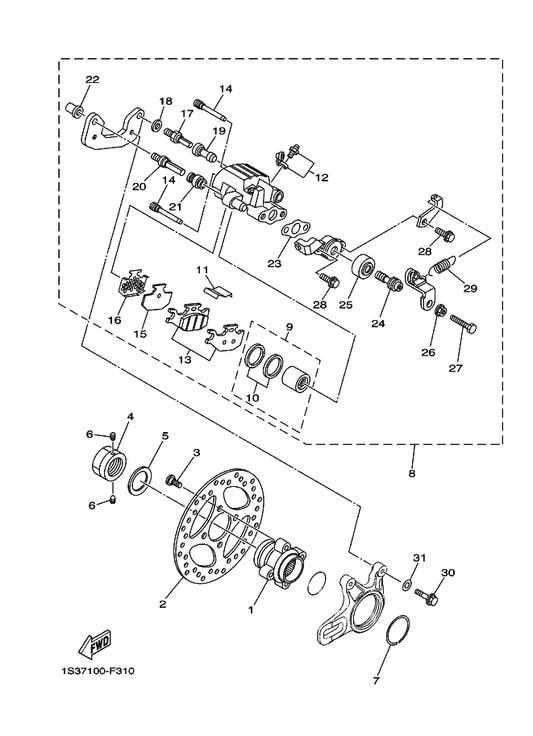 Yamaha 1S3-2582W-10 Disk, Rear Brake 2 — shown on the Rear Brake Caliper parts diagram