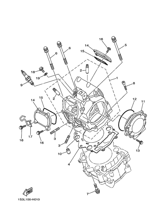 Yamaha 1S3-11101-10 Cylinder Head Assy — shown on the Cylinder Head parts diagram