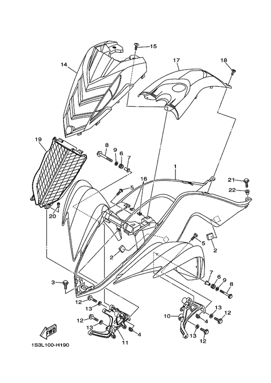 Yamaha 1S3-23391-30 Panel, Front — shown on the Front Fender parts diagram