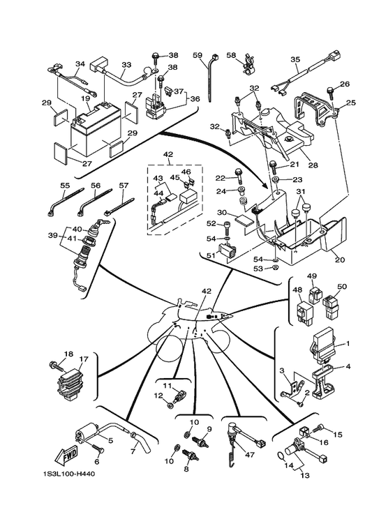 Yamaha 1S3-82590-31 Wire Harness Assy — shown on the Electrical 1 parts diagram