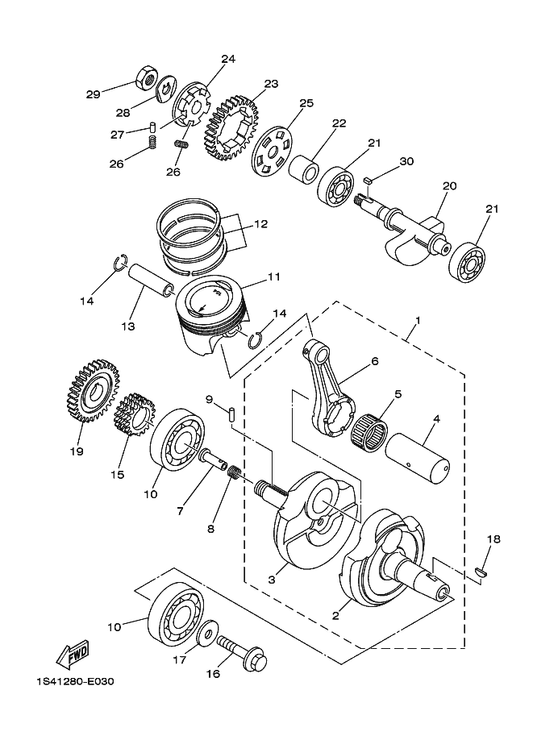 Yamaha 90105-10430 Bolt, Flange — shown on the Crankshaft & Piston parts diagram