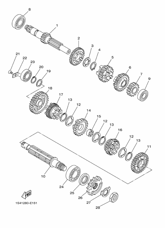 Yamaha 5XT-17460-00 Sprocket, Drive (15T) — shown on the Transmission parts diagram