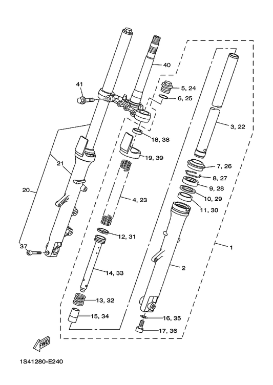 Yamaha 1S4-F3145-00 . Oil Seal — shown on the Front Fork parts diagram