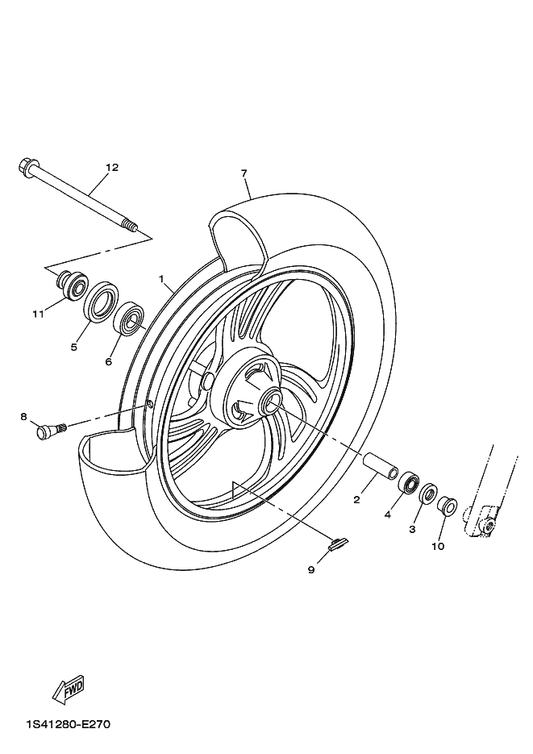 Yamaha 1S4-F5168-00-33 Cast Wheel, Front — shown on the Front Wheel parts diagram