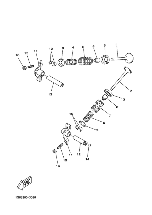 Yamaha 3Y1-12156-00 Shaft, Rocker 2 — shown on the Valve parts diagram