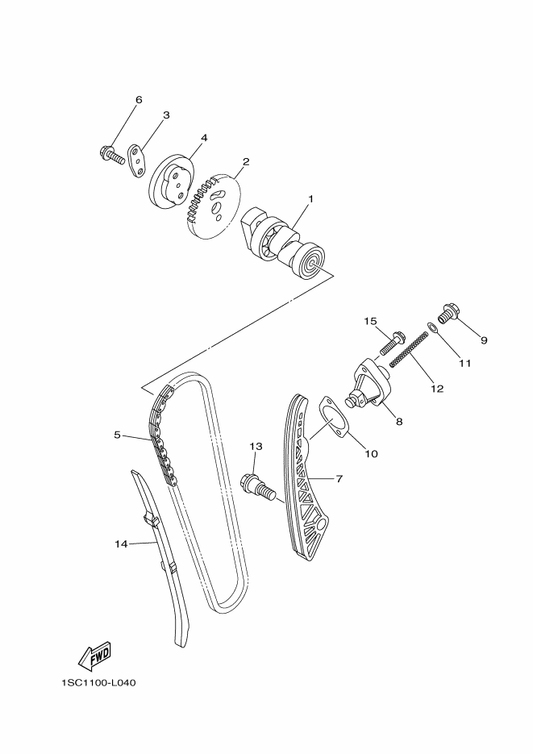 Yamaha 1SC-E22A1-00 Bolt 2 — shown on the Camshaft & Chain parts diagram